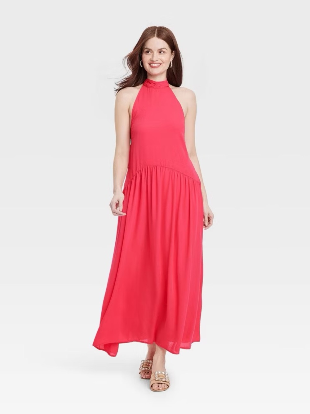 Tie Neck Halter Maxi Dress from A New Day Bright Pink Medium (8-10) NWT